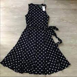 Ralph Lauren Polka Dot Derby Midi Dress navy blue